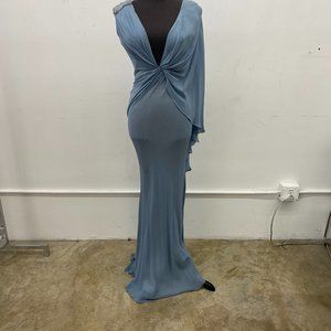 Blue Asymmetric deep V Chiffon Dress